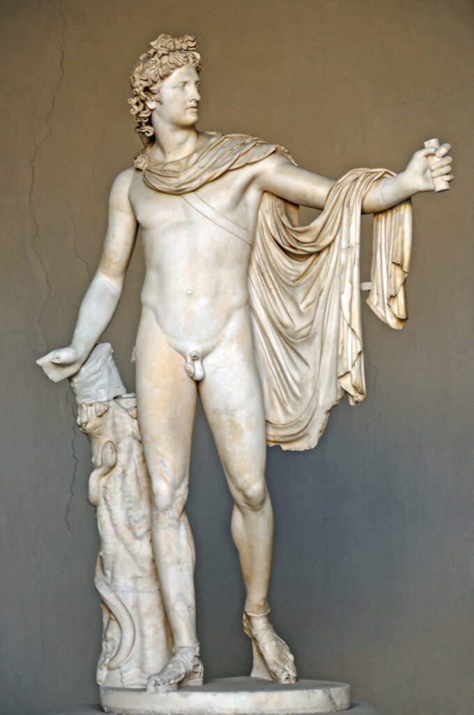Representação de Apolo, deus grego ligado ao sol, à música, à profecia e às artes.