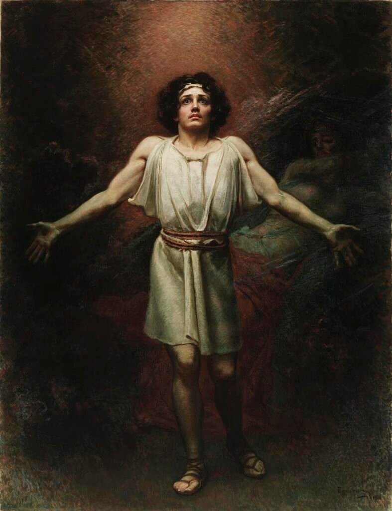 Representação de Percival, cavaleiro ligado às tradições do Santo Graal e à jornada de amadurecimento heroico.